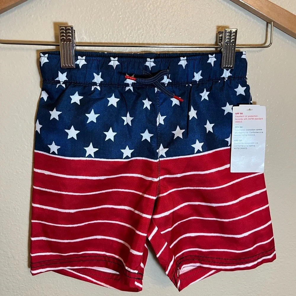 NWT Old Navy Stars Stripes Patriotic Summer Beach Swim Trunks